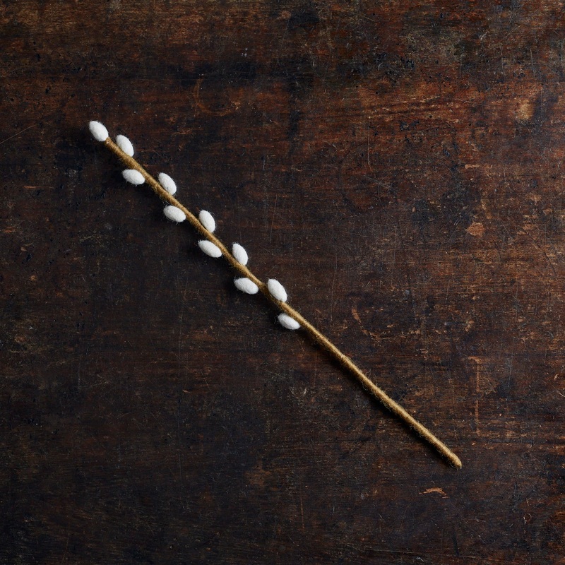 Handmade Felted Wool Willow Branch – White