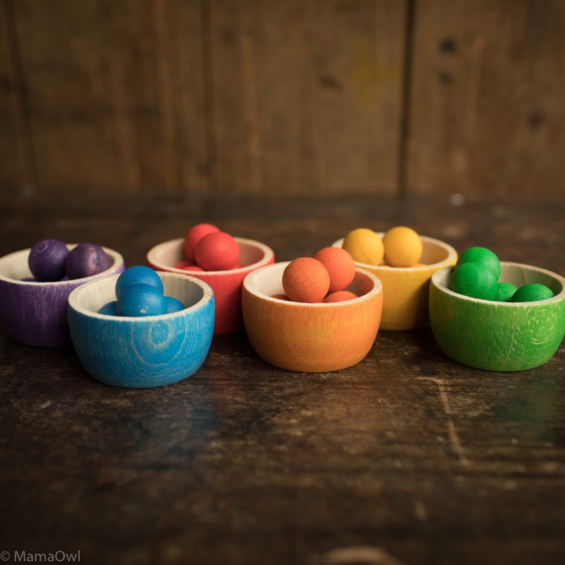 Wooden Bowls & Marbles – Set of 6