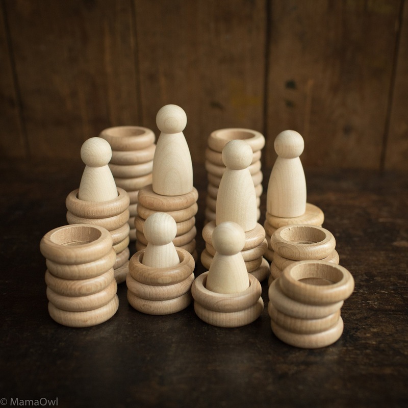 Wooden Natural Nins, Rings & Coins – 48 Pieces