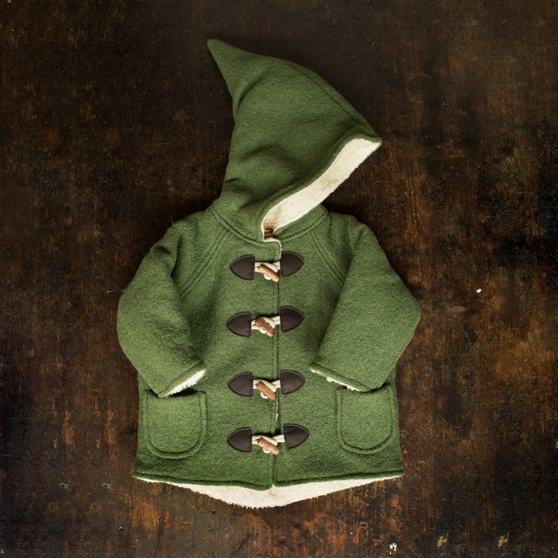 Wool/Cotton Sherpa Pixie Hooded Coat – Moss Green