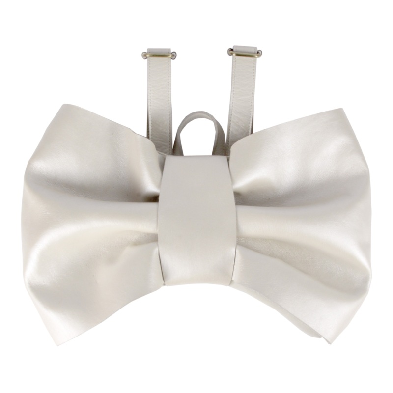 Iono Schoolbag | Bow | Off White Metallic Leather
