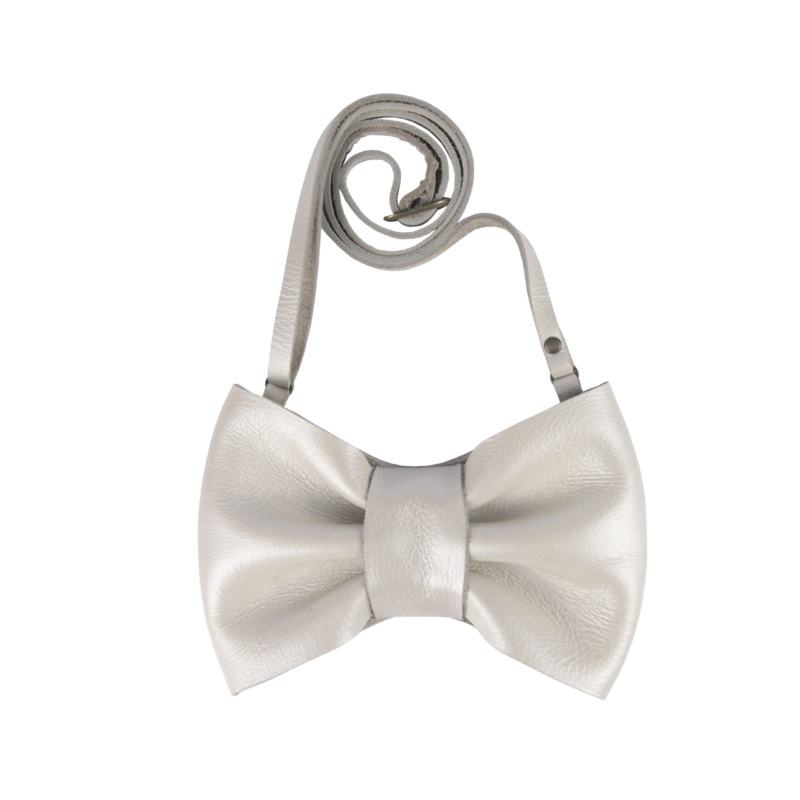 Viona Purse | Bow | Off White Metallic Leather