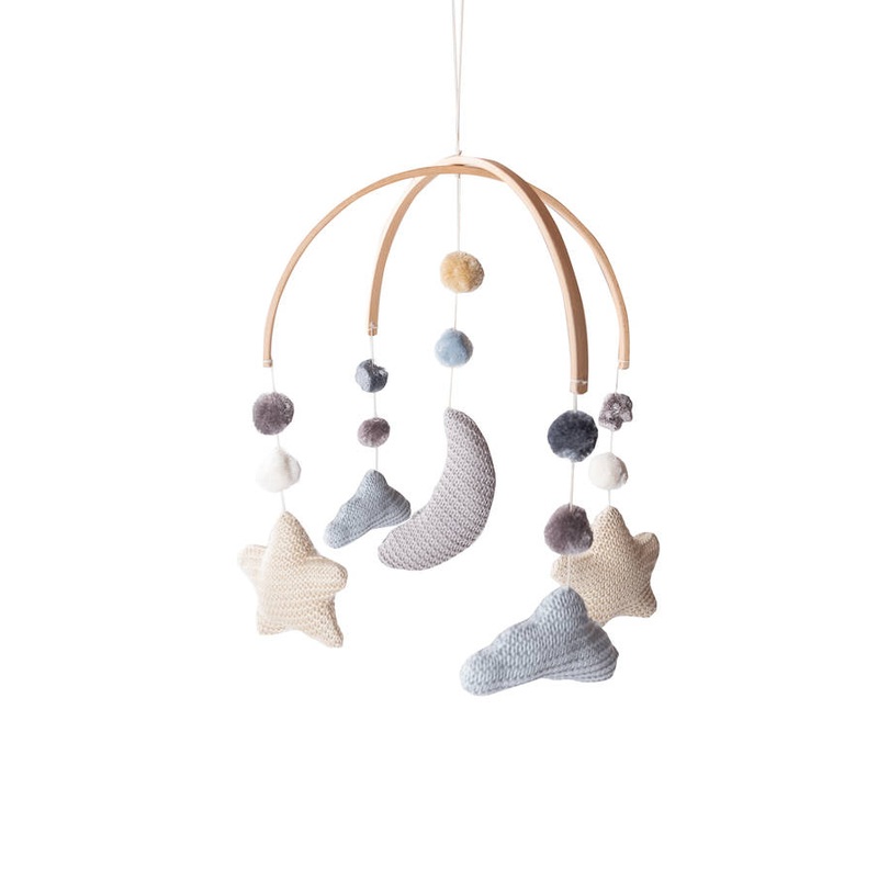 Carousel with Cloud, Moon and Stars – knitted – Light Blue 06