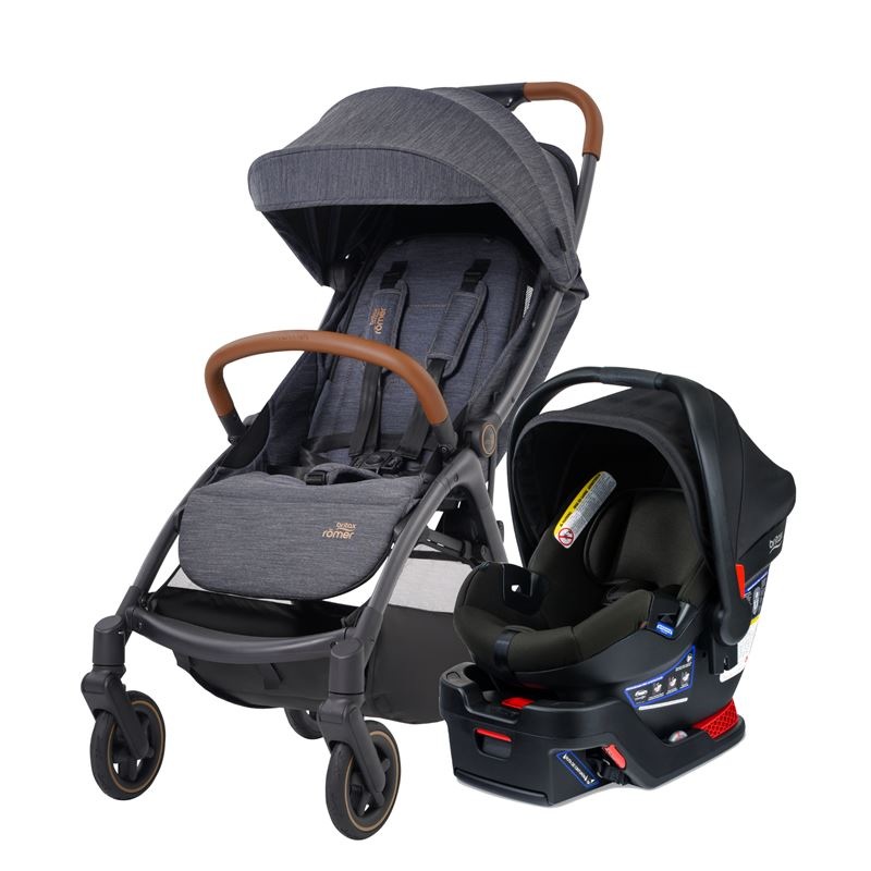 Britax Gravity II Stroller (Marble Blue) + B-Safe Gen2 Infant Car Seat (Eclipse Black) + Adapters – Travel System