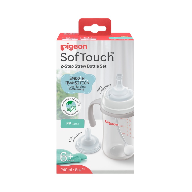 Pigeon SofTouch BPP Step Up Straw Bottle Set 240ml Logo