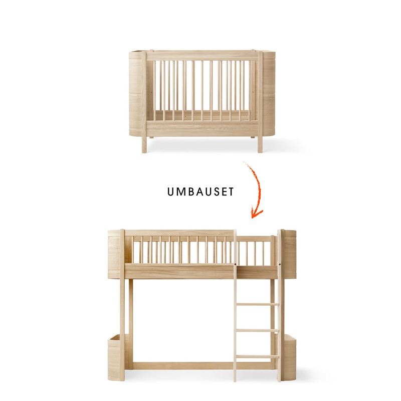 Wood Umbau-Set vom Mini+ Babybett (inkl. Umbauset) Juniorbett zum halbhohen Hochbett/ Eiche
