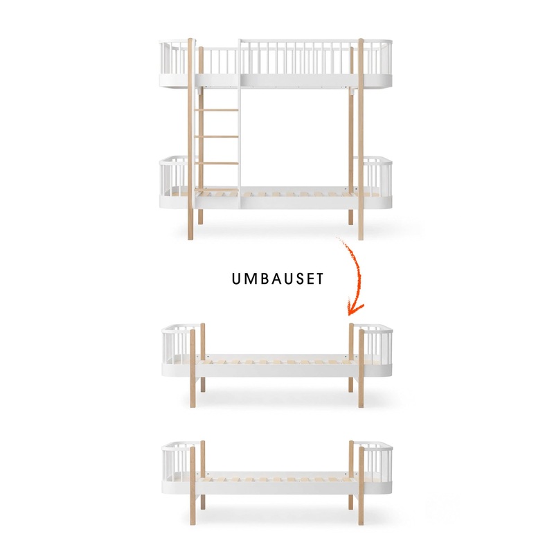 Umbau- Set vom Original Etagenbett zu 2 Einzelbetten, wei/Eiche