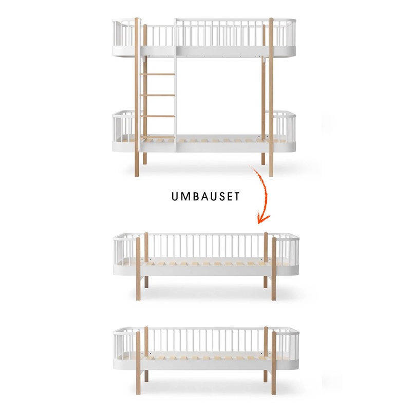 Wood Umbau-Set von Original Etagenbett zu 2 Bettsofas, wei/eiche