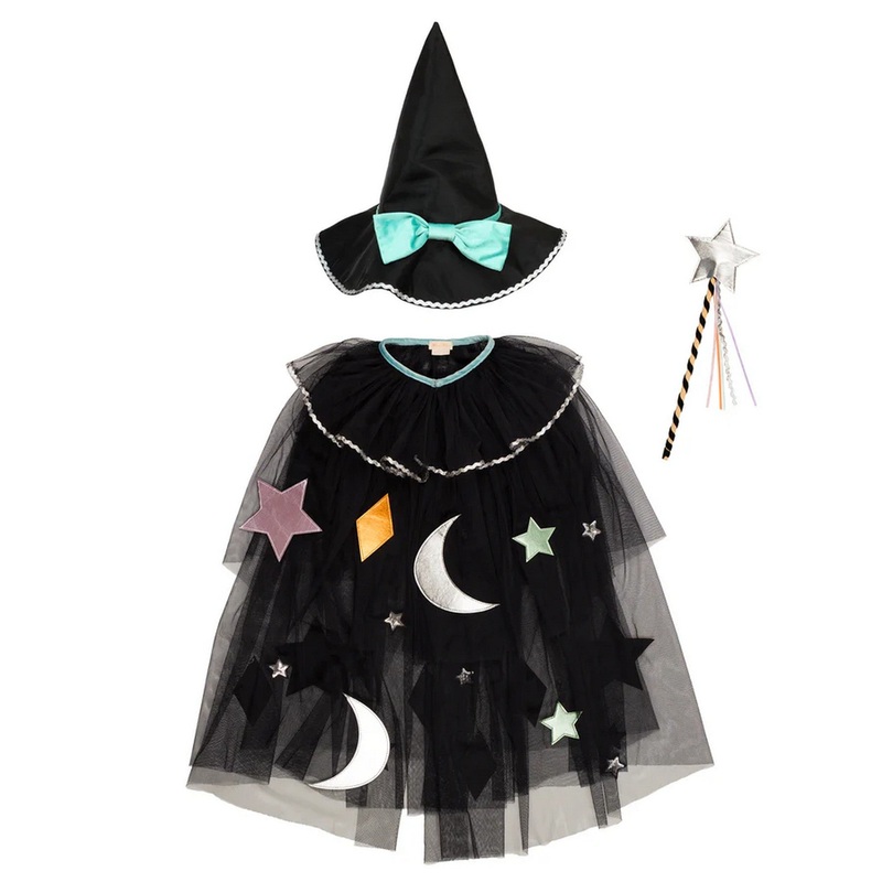Tulle Appliqu Witch Cape, Hat & Wand